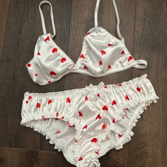 New Satin heart  print lingerie set M coquette fairy love core - Picture 4 of 5